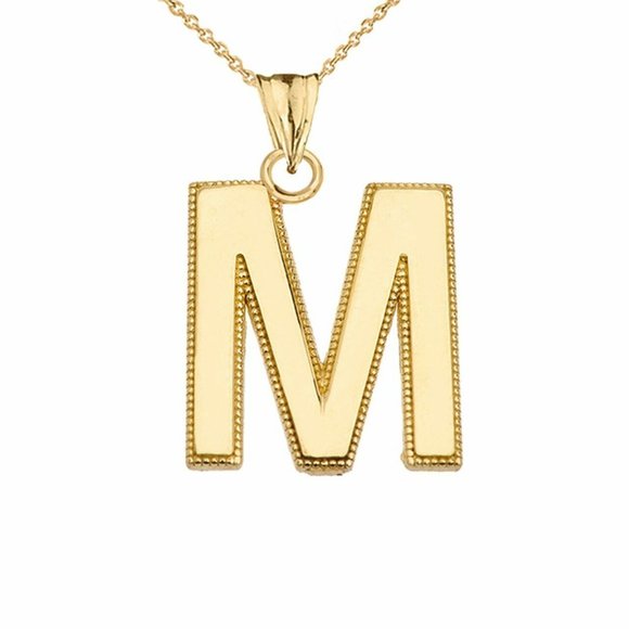 Real Gold Small Initial Letter M Pendant Necklace
